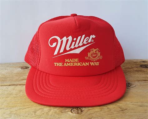Miller Beer Made The American Way Vintage Trucker Hat Red Mesh