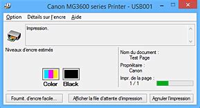 Les détails de chaque logiciel et les liens de. Canon : Manuels PIXMA : MG3600 series : Description de l'écran d'état d'imprimante Canon IJ