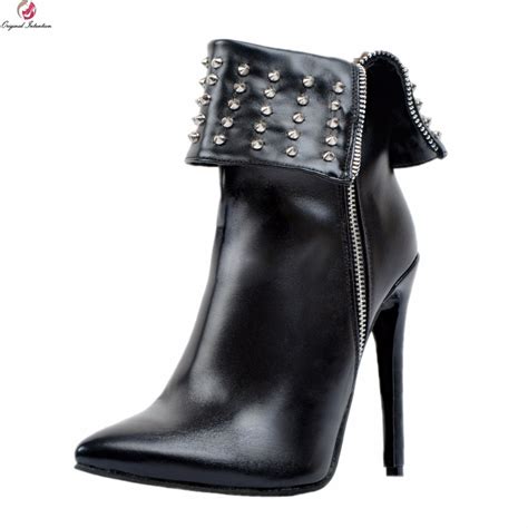 Original Intention Fashion Women Ankle Boots Rivets Pointed Toe Thin
