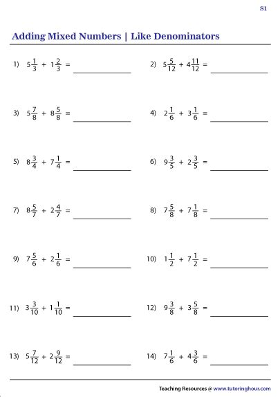 Worksheets Adding Mixed Numbers With Like Denominators