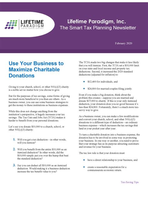 The Smart Tax Planning Newsletter February 2020 Lifetime Paradigm