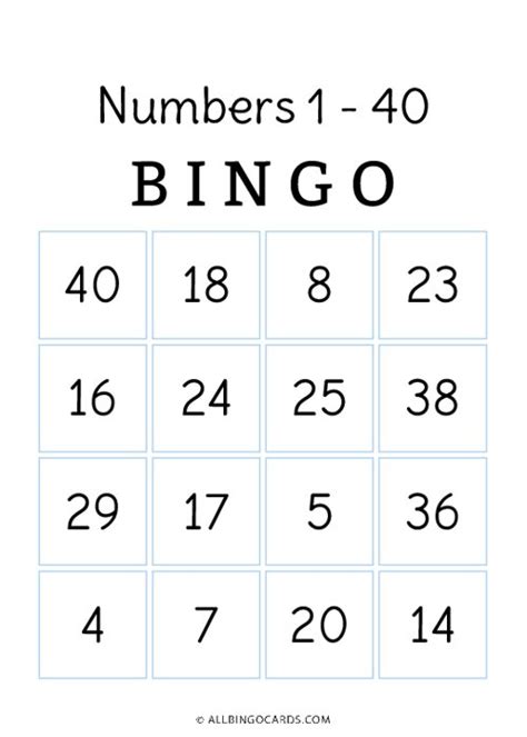 1 40 Number Bingo