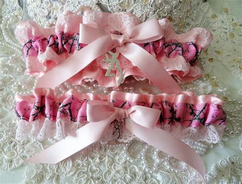 Pink Satin Pink Lace And Pink Camo Garter Set Browning Deers Real Tree