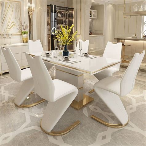 Modern Stylish 63 White Glass Dining Table Rectangular Gold Metal