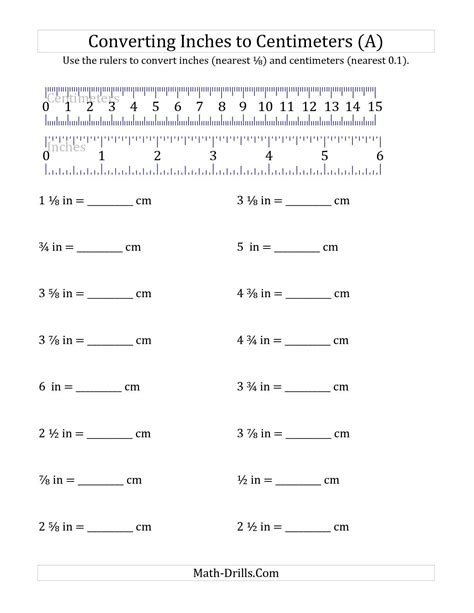 The Converting Inches To Centimeters With A Ruler A Math Worksheet