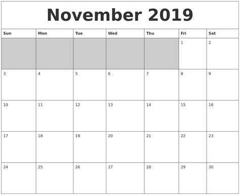 November 2019 Blank Printable Calendar