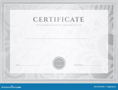 Silver Certificate Diploma Template Award Patter Stock Vector