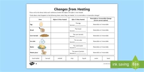 Changes From Heating Worksheet Worksheet Teacher Made