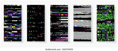 Glitch Backgrounds Set Mobile Device Screen Stock Vector Royalty Free