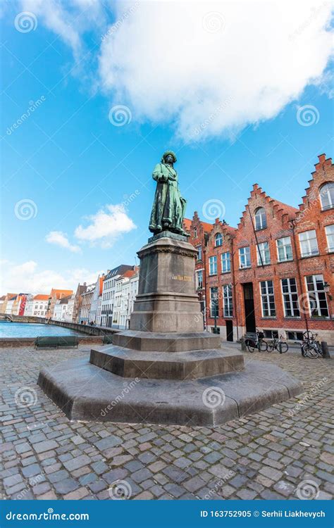 Monument Of Famous Artist Jan Van Eyck On Square Jan Van Eyckplein In