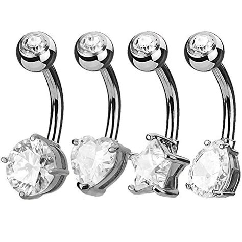 4pc Jeweled Crystal Belly Button Ring Prong Set 14g Surgical Steel