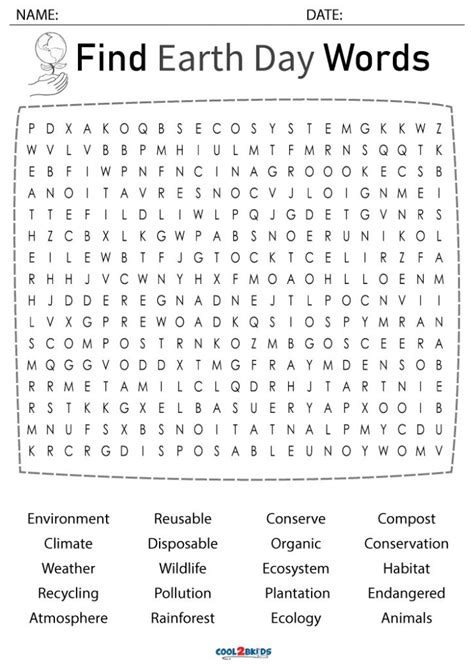 Printable Earth Day Word Search Cool2bkids