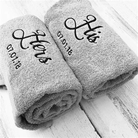 His And Hers Embroidered Bath Towels With Wedding Date 2 Piece Set