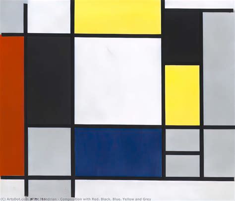Artwork Replica Composition With Red Black Blue Yellow And Grey By