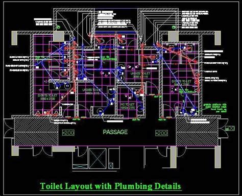 Plumbing Design Ladies And Gents Toilet Dwg Drawing Detail Water