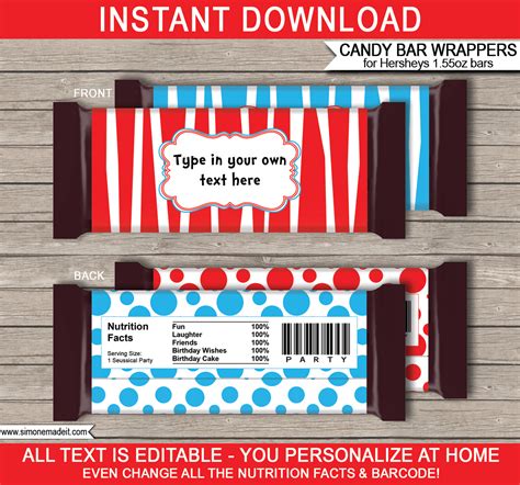 Dr Seuss Hershey Candy Bar Wrappers Personalized Candy Bars