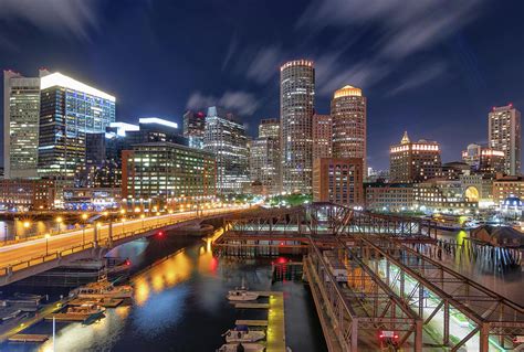 Bostons Skyline At Night Photograph By Kristen Wilkinson Pixels