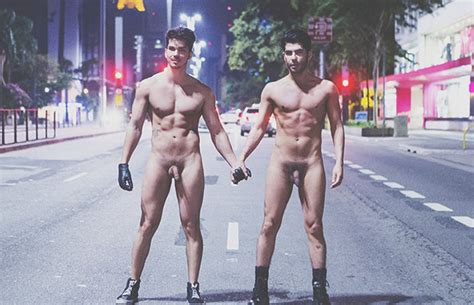 Gay Couple Naked In The Street Against Homophobia