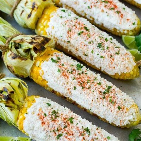 Mexican Street Corn With Mayonnaise Crema Cotija Cheese And Chili
