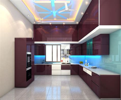 Modern Kitchen False Ceiling Design With Purple Cabinet By Star