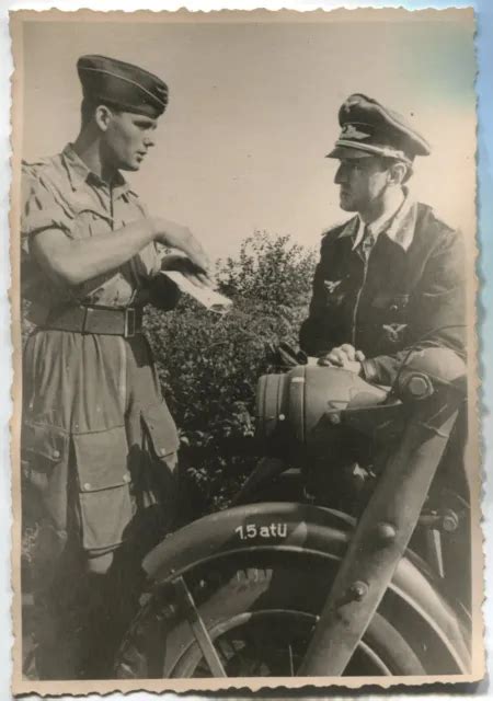 German Wwii Archive Photo Luftwaffe Flying Ace Pilot With Fellow By