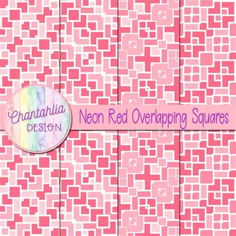 Free Digital Papers Featuring Neon Red Overlapping Squares Designs