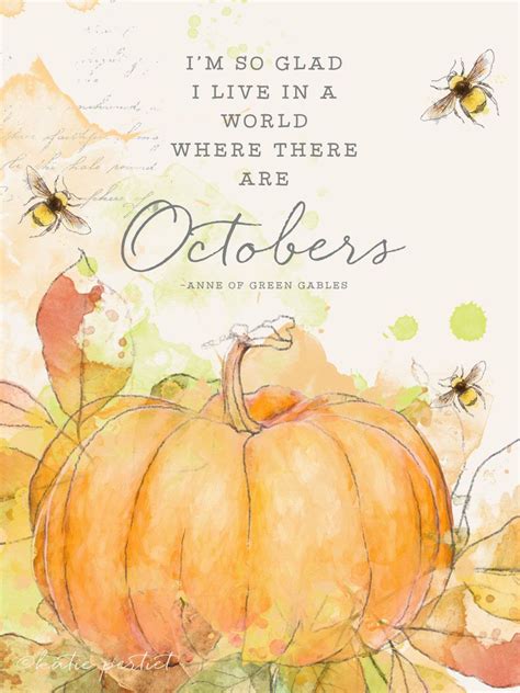 World Of Octobers Quote Card Katie Pertiet Watercolor Pumpkins Fall