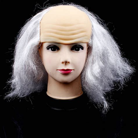 funny bald wig old lady wigs halloween party cosplay prop black grayish white masquerade