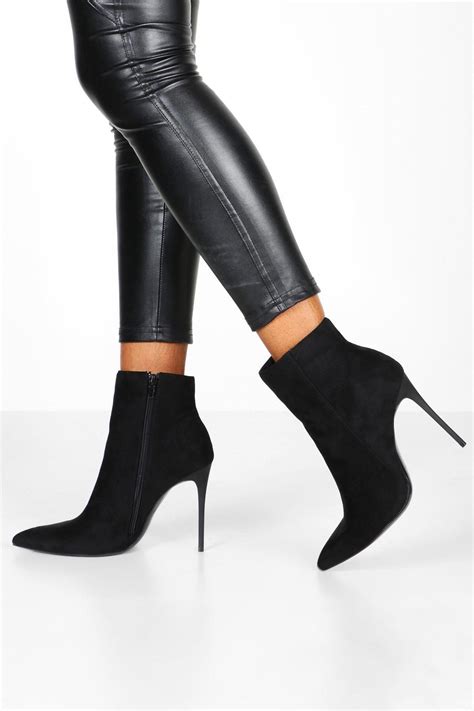Womens Stiletto Heel Pointed Toe Ankle Boots Black Stilettoheels