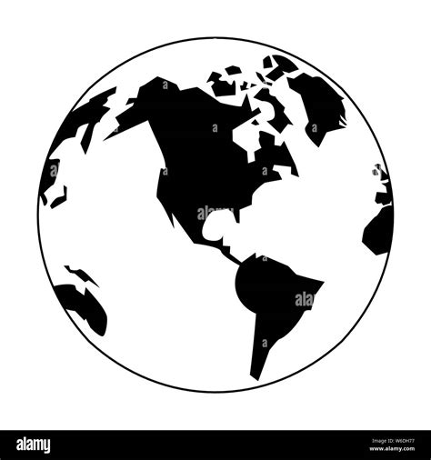 World Map International Globe Cartoon In Black And White Stock Vector