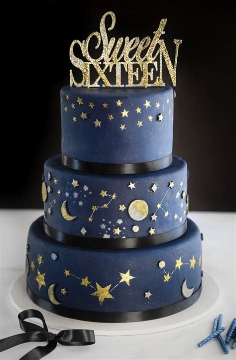 When it comes to birthdays, a sweet sixteen is a cause for celebration! Celestial Sweet Sixteen Cake in 2019 | Sprinkle Baked | Sweet 16 birthday cake, Sweet 16 ...