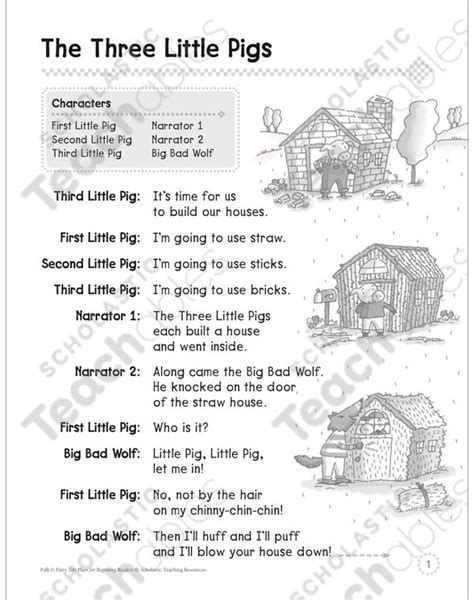 The Three Little Pigs A Beginning Reader Play Printable Texts