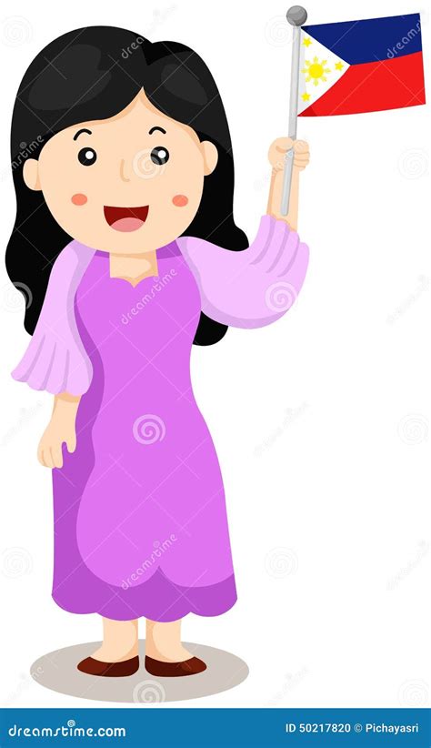 Cute Filipino Girl In Traditional Clothes Stock Vector Illustration