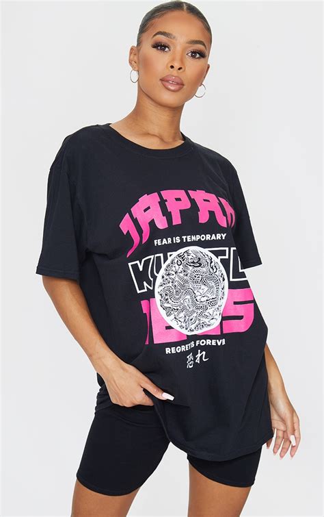 Black Japan Kyoto Printed T Shirt Prettylittlething Usa