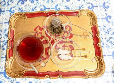 Tea Break Time With Freshly Brewed Organic Tea Stock Photo Image Of