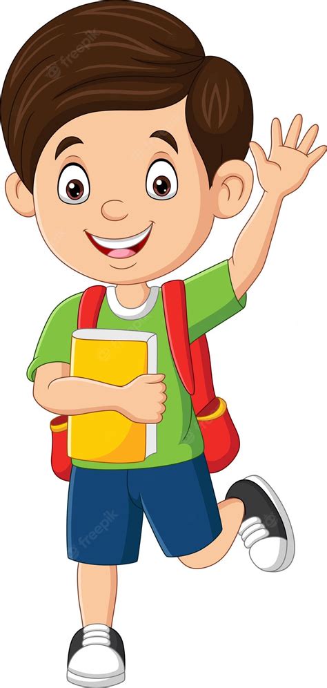 Premium Vector Happy School Boy Waving Hand
