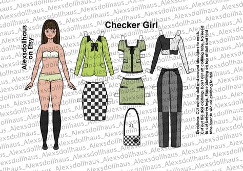 Checker Girl Paper Doll Curvy Printable Paper Doll Etsy The Best Porn Website