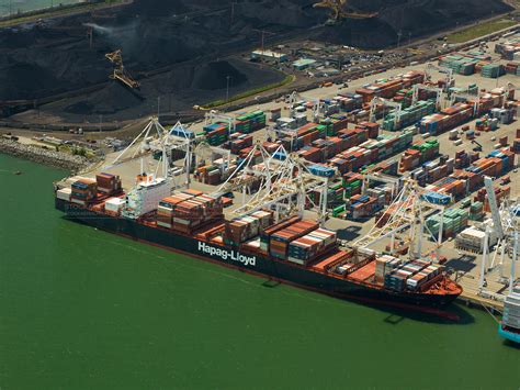 Aerial Photo | Hapag-Lloyd Container Ship parked at Deltaport