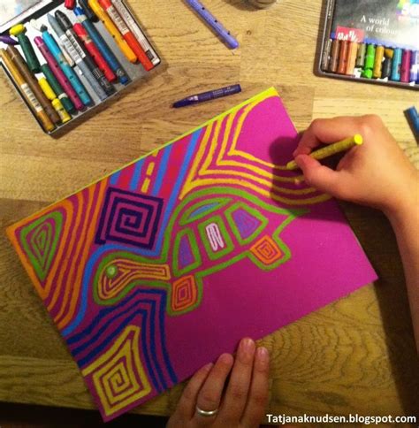 Mola Design With Construction Paper Crayons Or Oil Pastel With Dark
