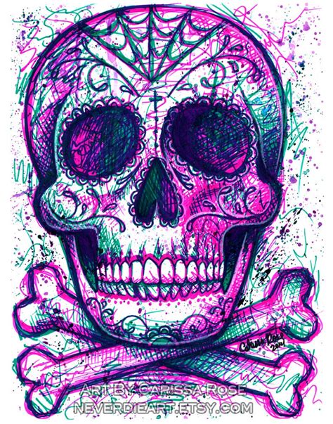 Tattoo Art Popart Neon Death Sugar Skull Flash Poster