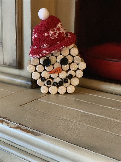 Snowman Made Of Corks With Fuzzy Hat Wine Cork Diy Crafts Christmas