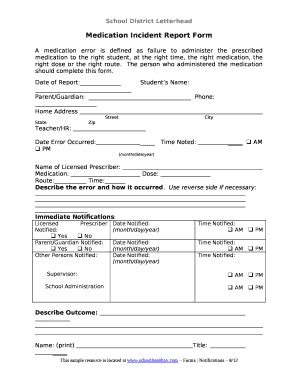 medication incident report  template pdffiller