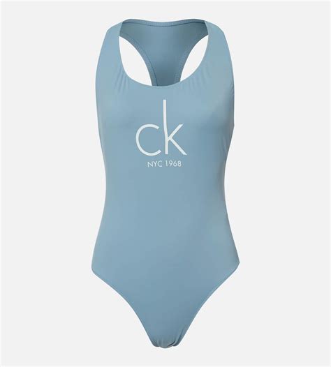 Calvin Klein Womens Cheeky Racer Back One Piece Faded Denim Coggles