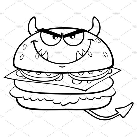 Black And White Angry Devil Burger Pre Designed Illustrator Graphics