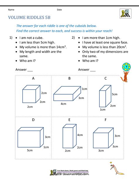 Free Printable Volume Worksheets