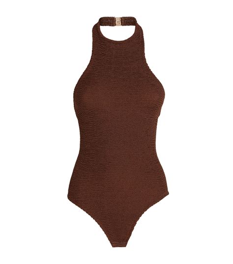 Hunza G Synthetic Halterneck Polly Swimsuit In Brown Lyst Canada