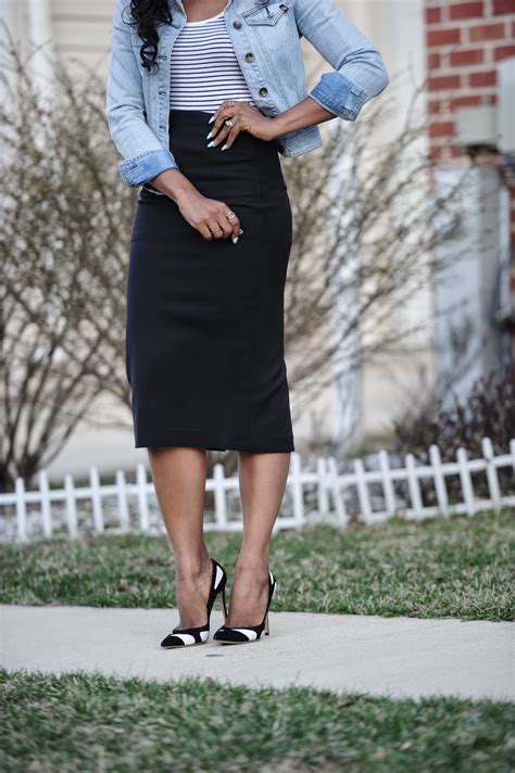 Casual Work Style Pencil Skirt And Denim Jacket Jadore Fashion