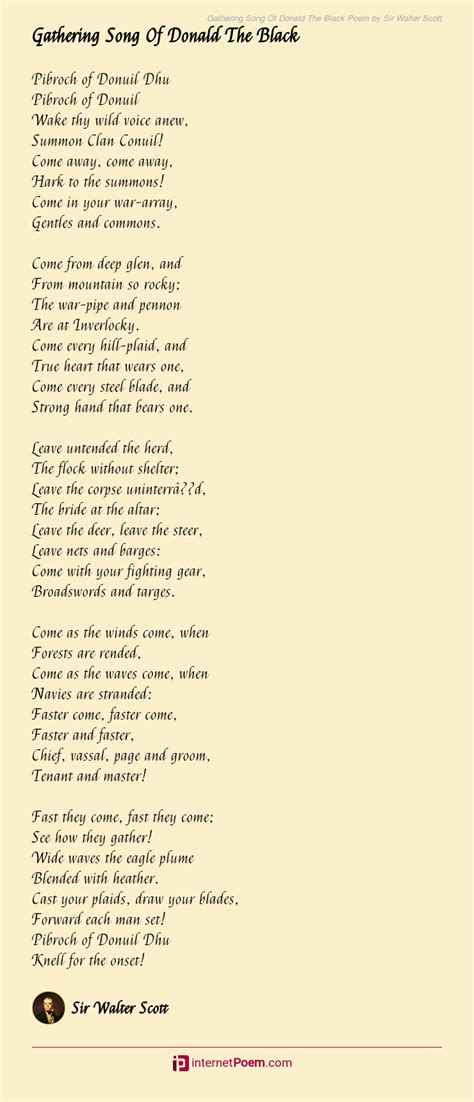 Gathering Song Of Donald The Black Poem By Sir Walter Scott