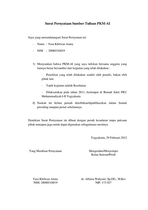 Docx Surat Pernyataan Keaslian Tulisan Pkm Ai Faza Dokumen Tips