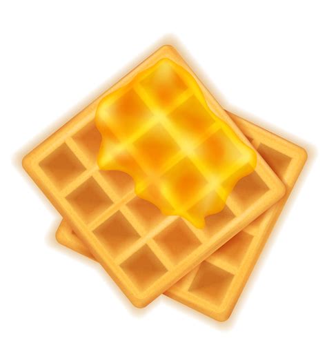 Belgian Waffle With Honey Sweet Dessert For Breakfast Vector